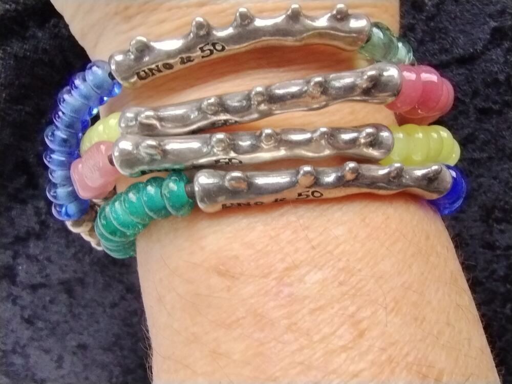 Uno De 50 Silver Plate & Glass Bead 'Como Una Ola' Ride The Wave Bracelet